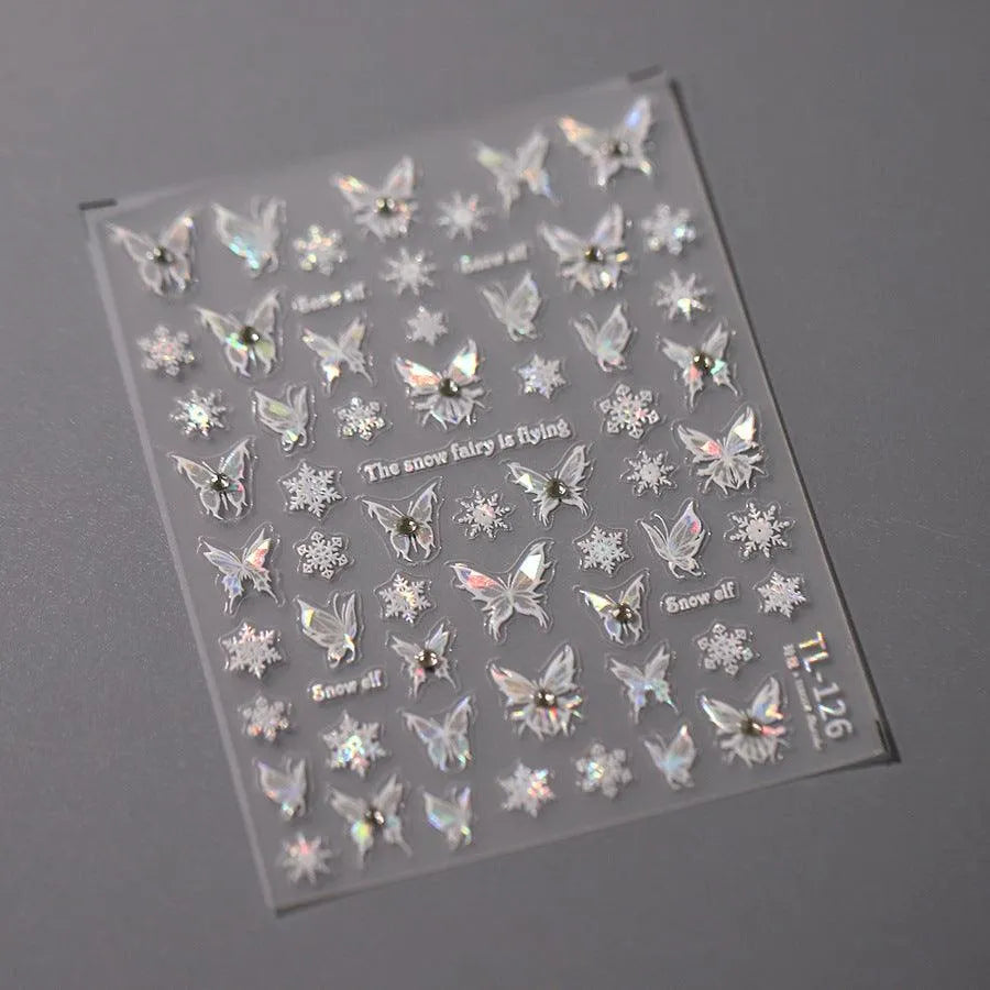 White Butterfly Nail Art Stickers Adhesive Embossed Sticker Decals TL126