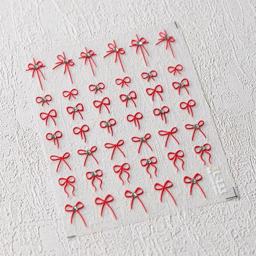 Red Bow Nail Art Stickers Adhesive Slider Embossed Bow Knot Sticker Decals TL133