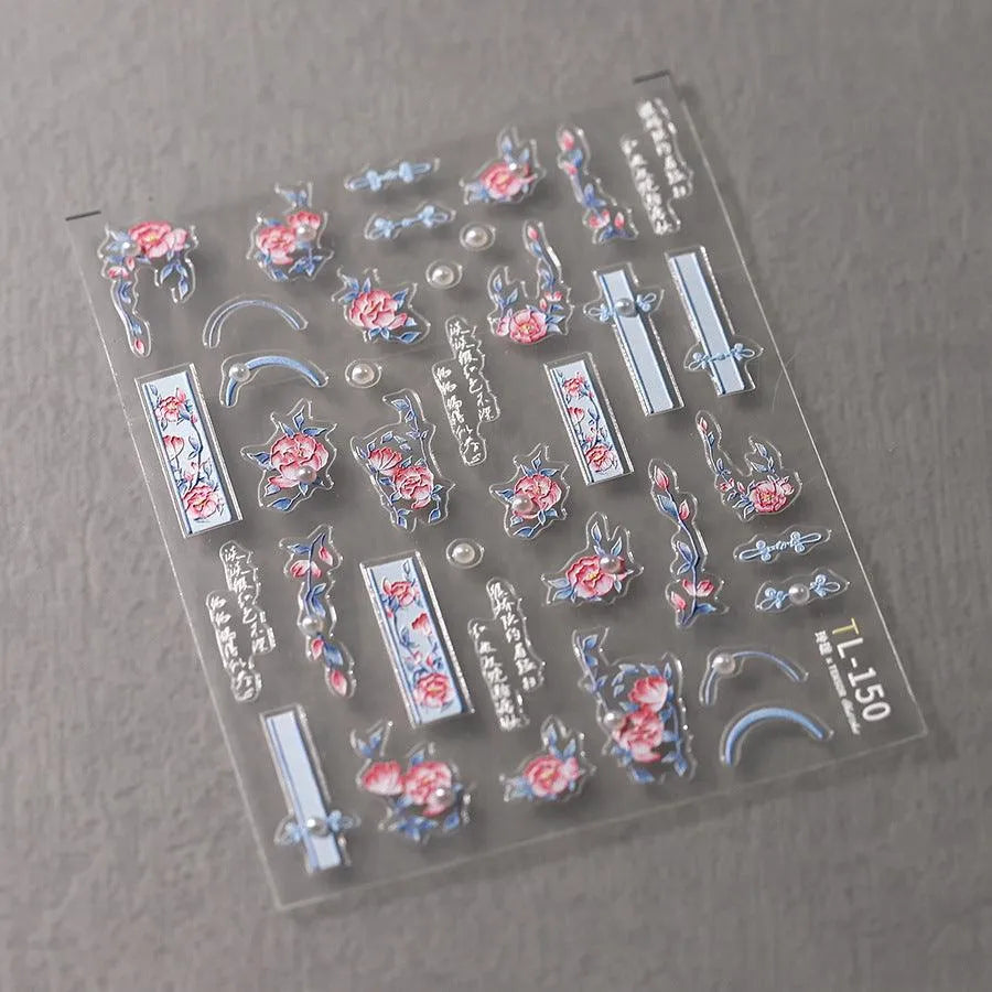 Spring Blossoming Flowers Nail Art Stickers Floral Adhesive Embossed Sticker Decals TL150