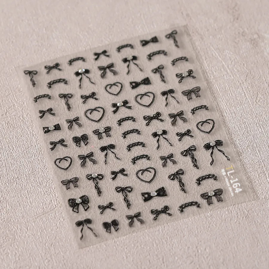 Colorful Bow Heart Nail Art Stickers Adhesive Embossed Neon Bow Knot Sticker Decals TL164