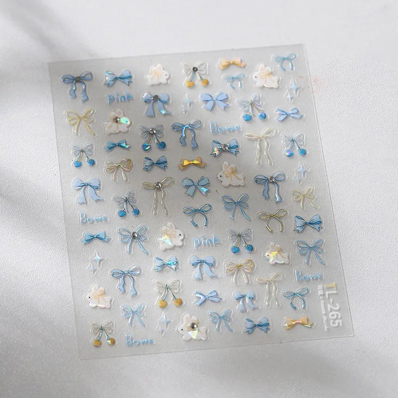 Bows Bunny Nail Art Stickers Adhesive Embossed Sticker Decals TL264