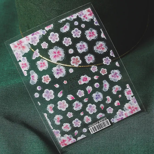 White Flower Nail Art Stickers Embossed Floral Leaf Sticker Decals TS3925