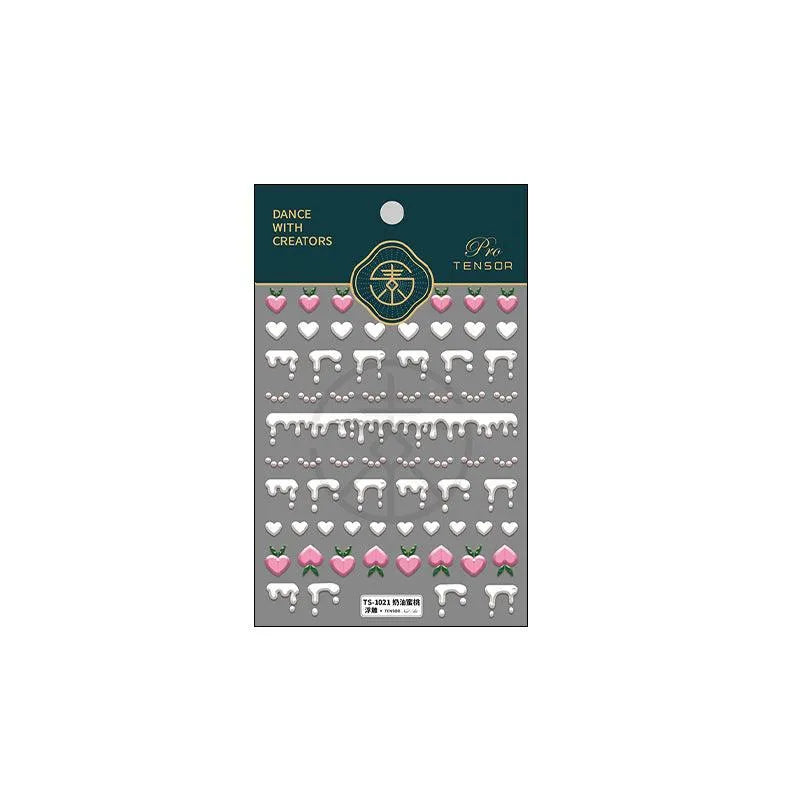 White Heart Nail Art Stickers Adhesives Butter Peach Sticker Decals TS1021 embossed