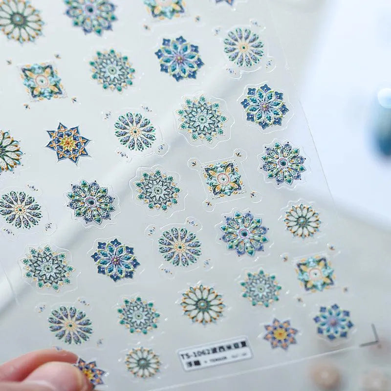 Summer Colorful Nail Art Stickers Adhesive Slider Bohemian Embossed Sticker Decals TS1062 embossed