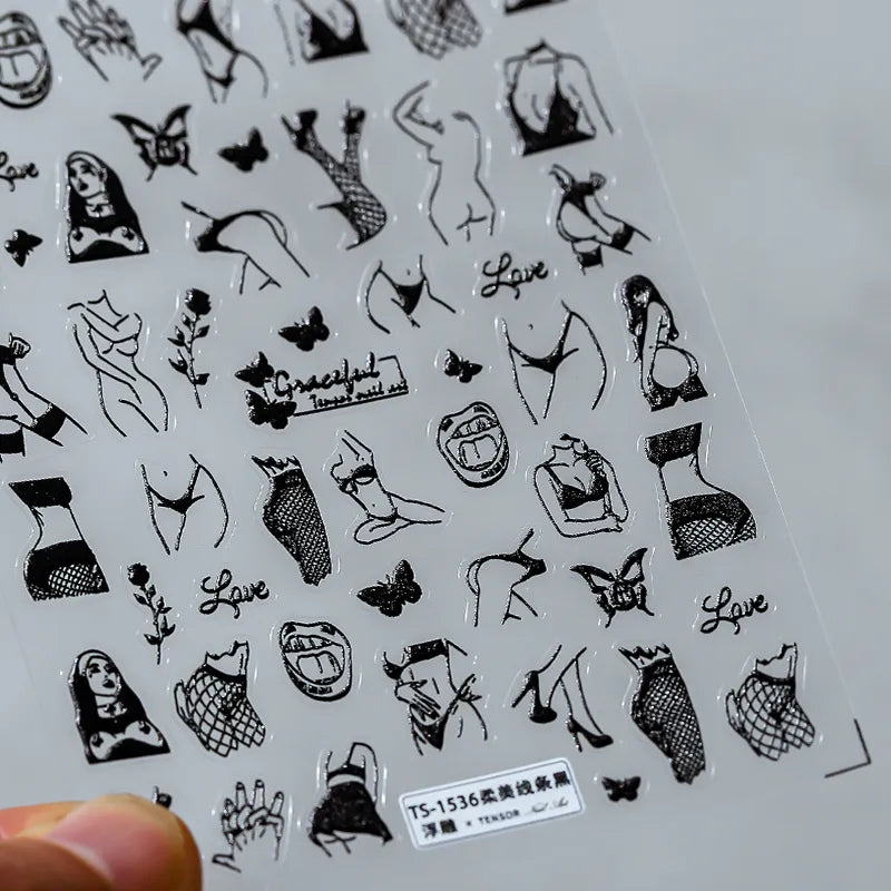 Nail Art Stickers Adhesive Slider Sexy Body Art Sticker Decals TS1536 embossed