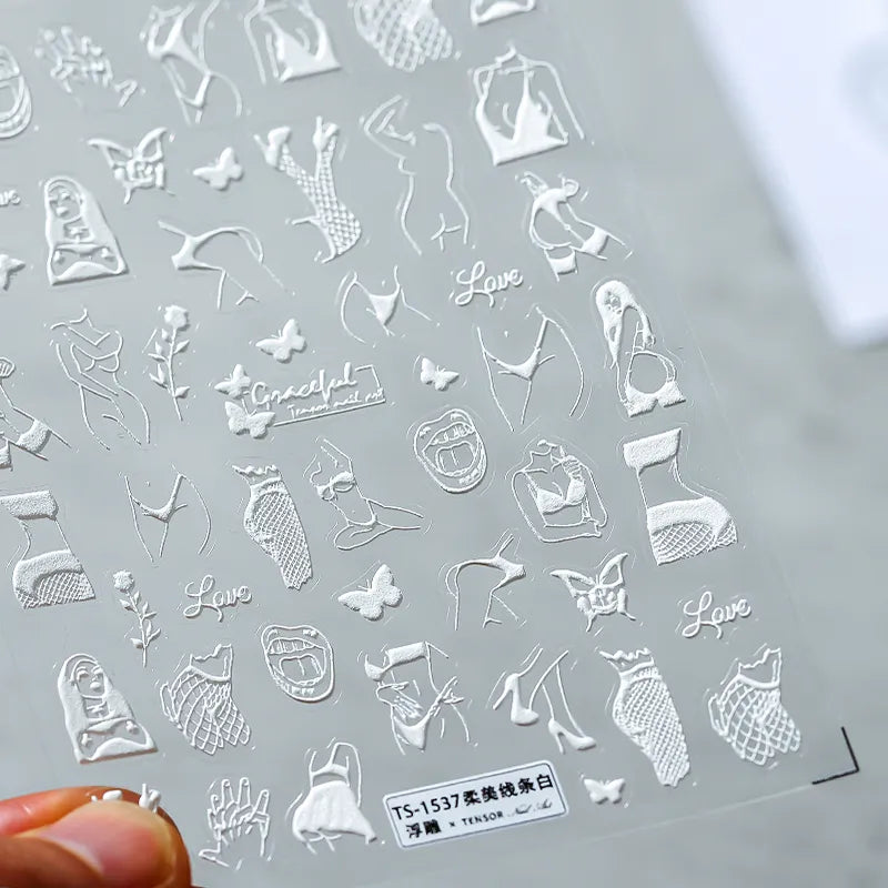Nail Art Stickers Adhesive Slider Sexy Body Art Sticker Decals TS1537 embossed