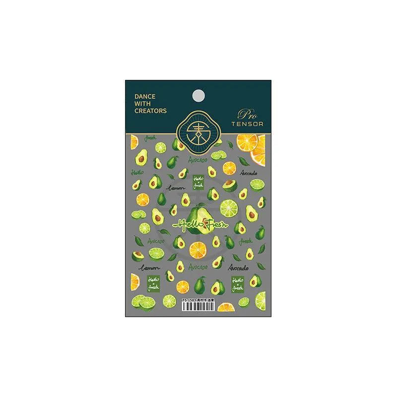 Summer Fruit Nail Art Stickers Adhesive Slider Avocado Lemon Sticker Decals TS1583