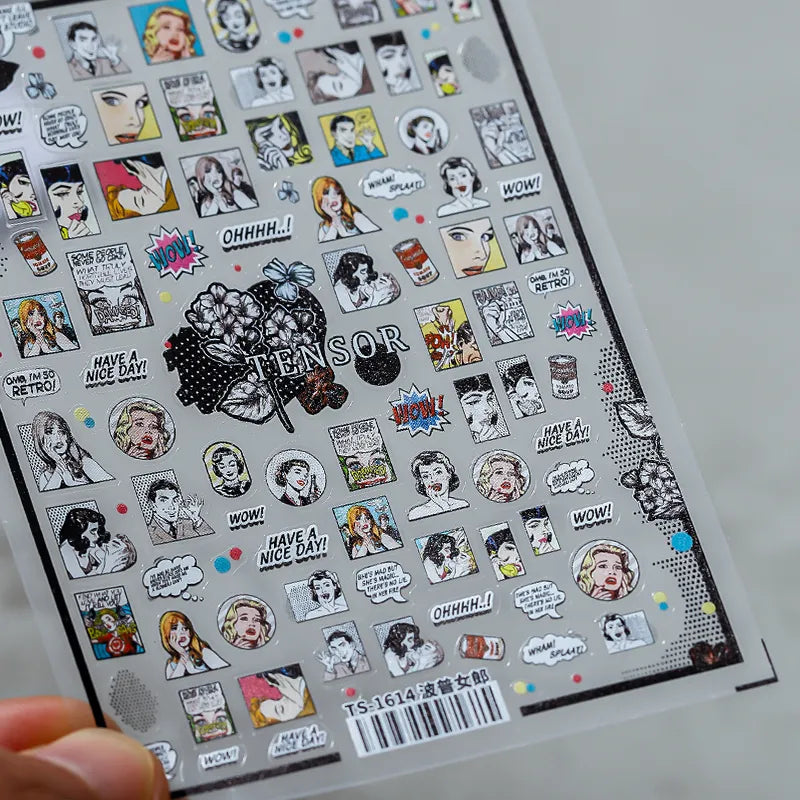 Retro Pop Girl Nail Art Stickers Vintage Street Graffiti Adhesive Sticker Decals TS1614