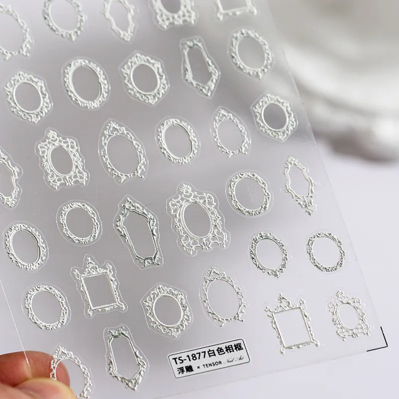 Nail Art Stickers Adhesive Sliders Vintage Photo Frames Embossed Sticker Decals TS1877 embossed