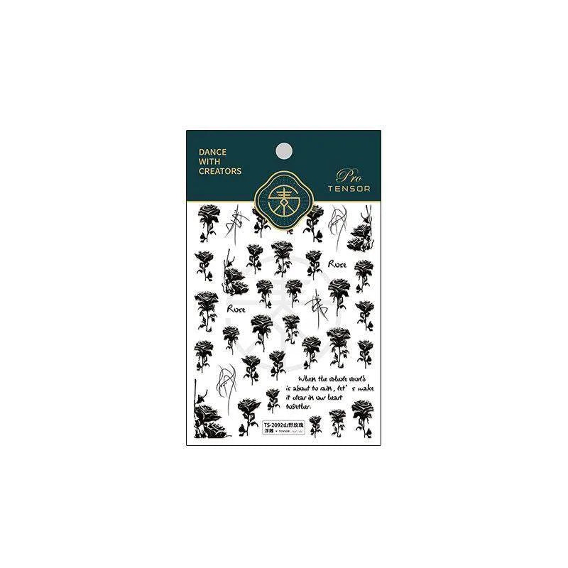 Rose Flower Nail Art Stickers Adhesive Slider Black Rose Sticker Decals TS2092 embossed