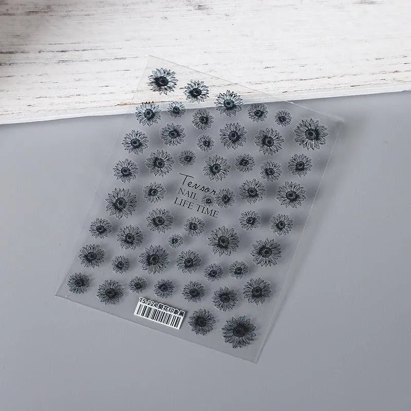 Retro Sunflower Nail Art Stickers Black White Sunflowers Adhesive Sticker Decals TS224