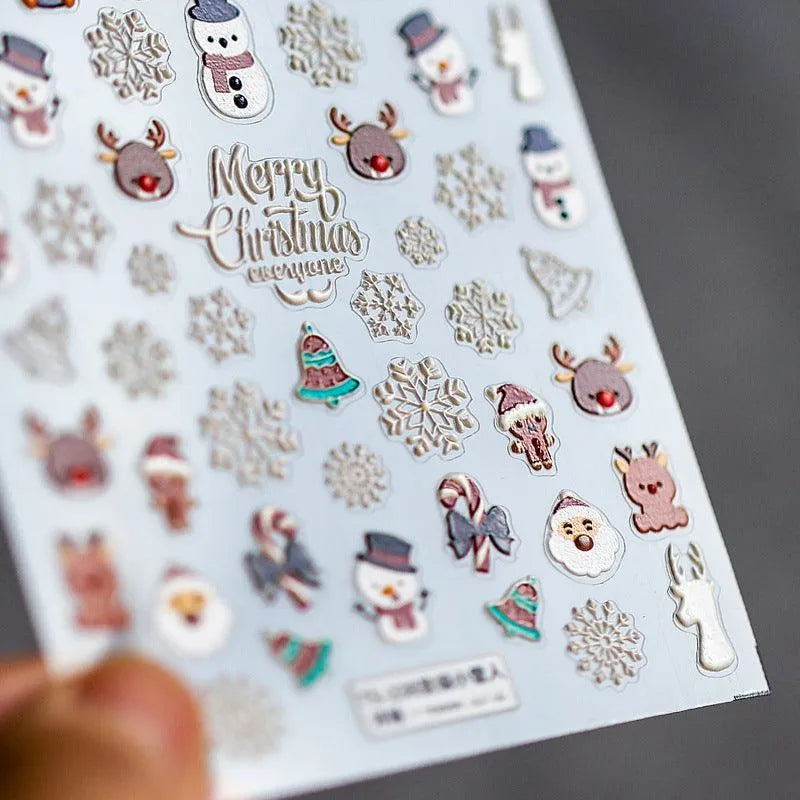Christmas Nail Art Stickers Adhesive Slider Snowflake Snowman Sticker Decals TS238 embossed