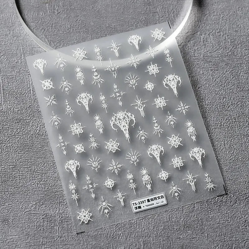 White Nail Art Stickers Adhesive Slider Embossed Vines Sticker Decals TS2397 embossed