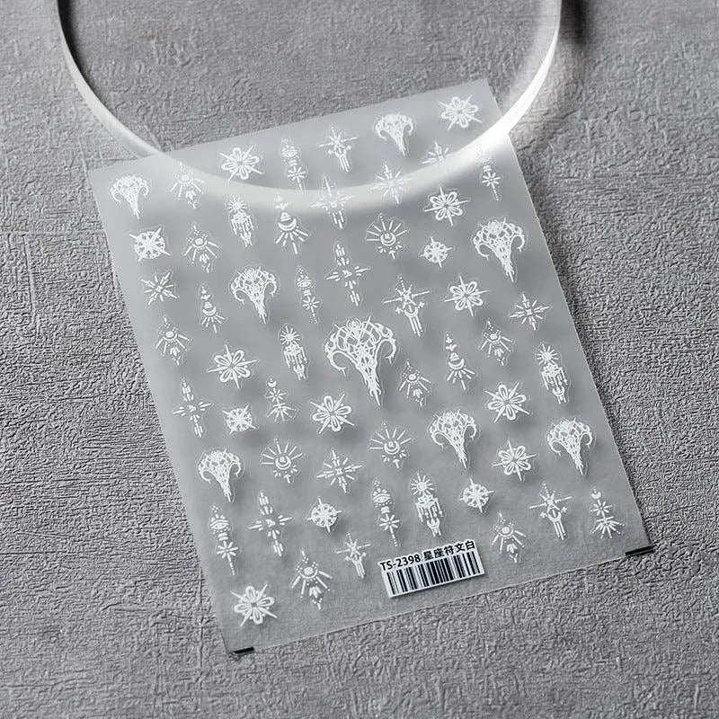 White Nail Art Stickers Adhesive Slider Embossed Vines Sticker Decals TS2398