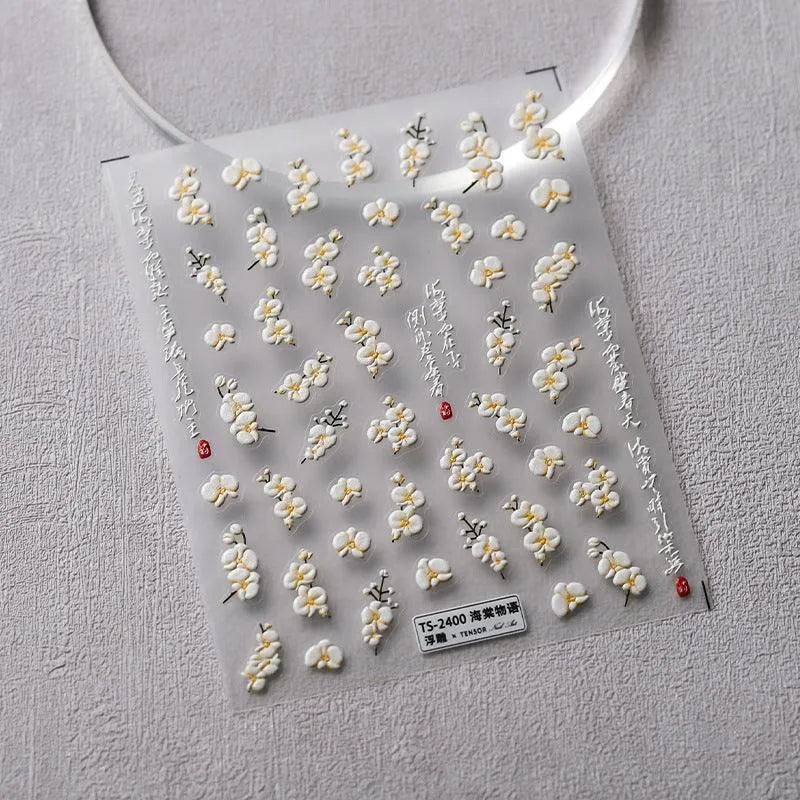 Begonia Flower Nail Art Stickers Adhesive Slider Floral Sticker Decals TS2400 embossed