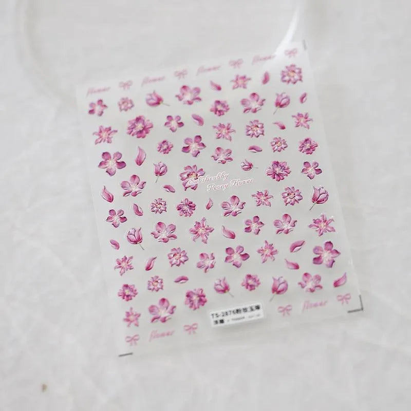 Elegant 5D Pink Cherry Blossom Nail Stickers | Romantic Spring Floral Nail Art Decals TS2876 embossed