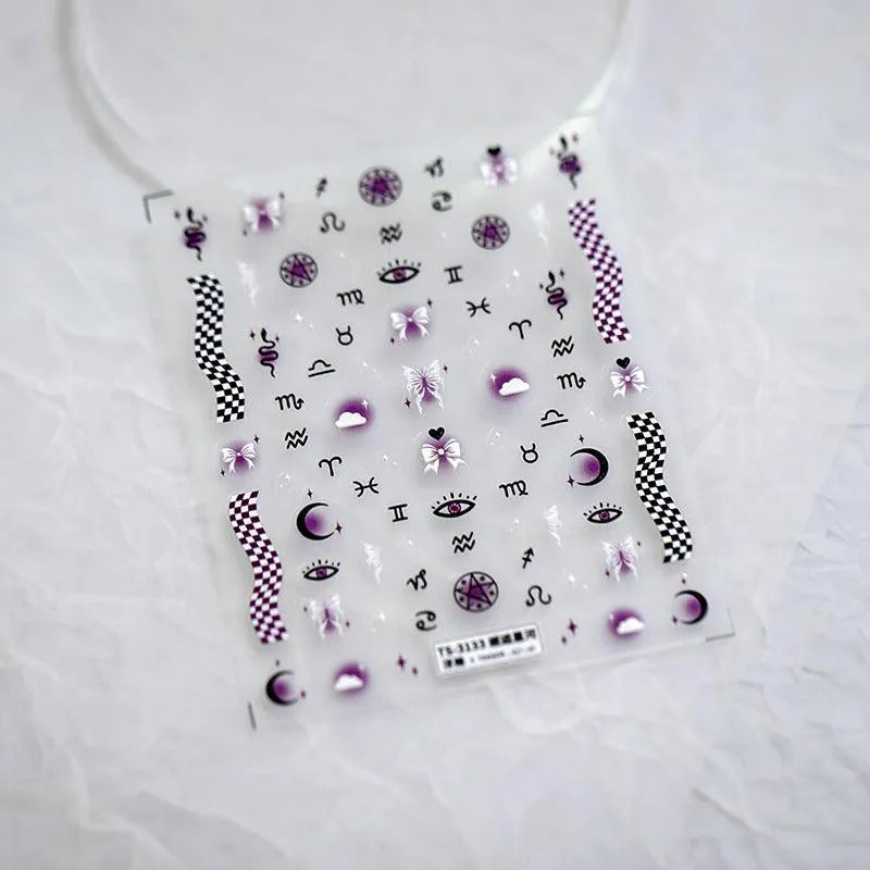 Zodiac Nail Art Stickers Adhesive Slider Eyes Moon Sticker Decals TS3133 embossed