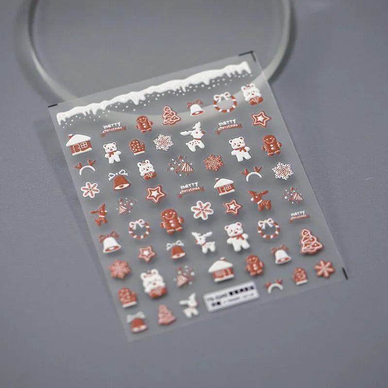 Ginger Man Nail Art Stickers Adhesive Embossed Christmas Deer Bells Sticker Decals TS3245 embossed