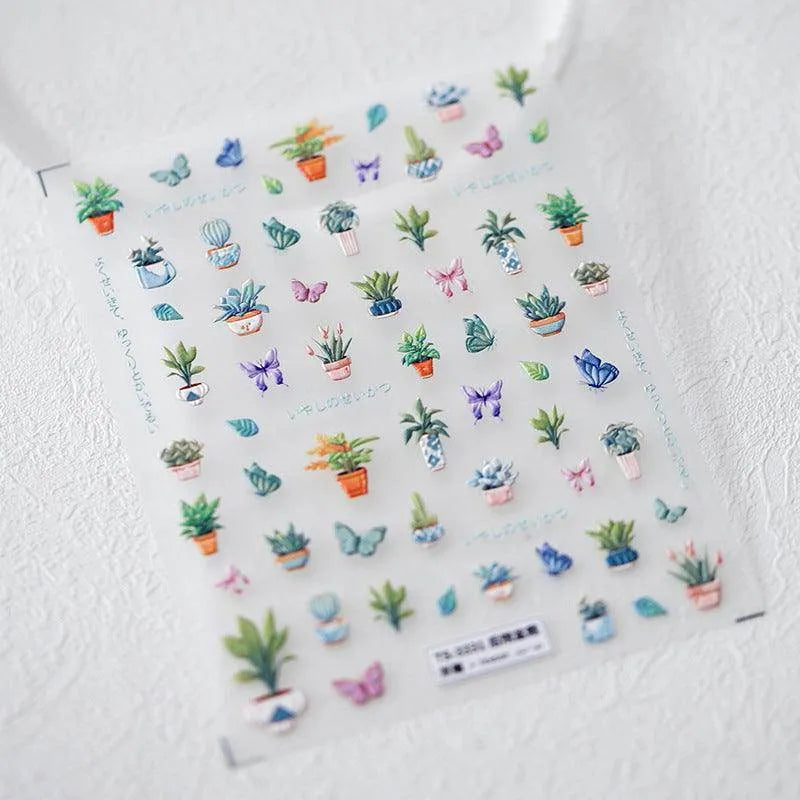 Cacti Nail Art Stickers Adhesive Slider Embossed Cactus Sticker Decals TS3331 embossed