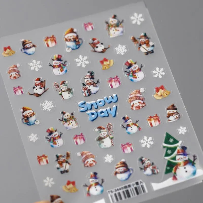 Snowman Nail Art Stickers Adhesive Slider Christmas Snowflakes Sticker Decals TS3449