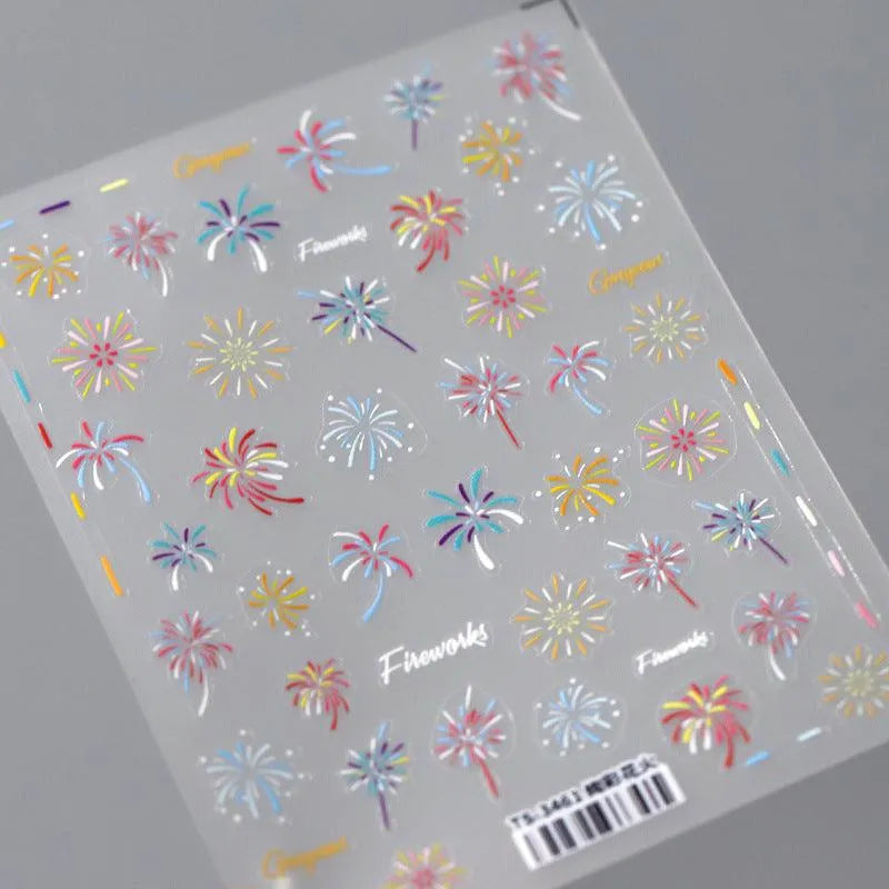 Colorful Fireworks Nail Art Stickers Adhesive Slider Sticker Decals TS3461 embossed