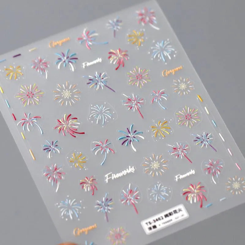 Colorful Fireworks Nail Art Stickers Adhesive Slider Sticker Decals TS3462 embossed