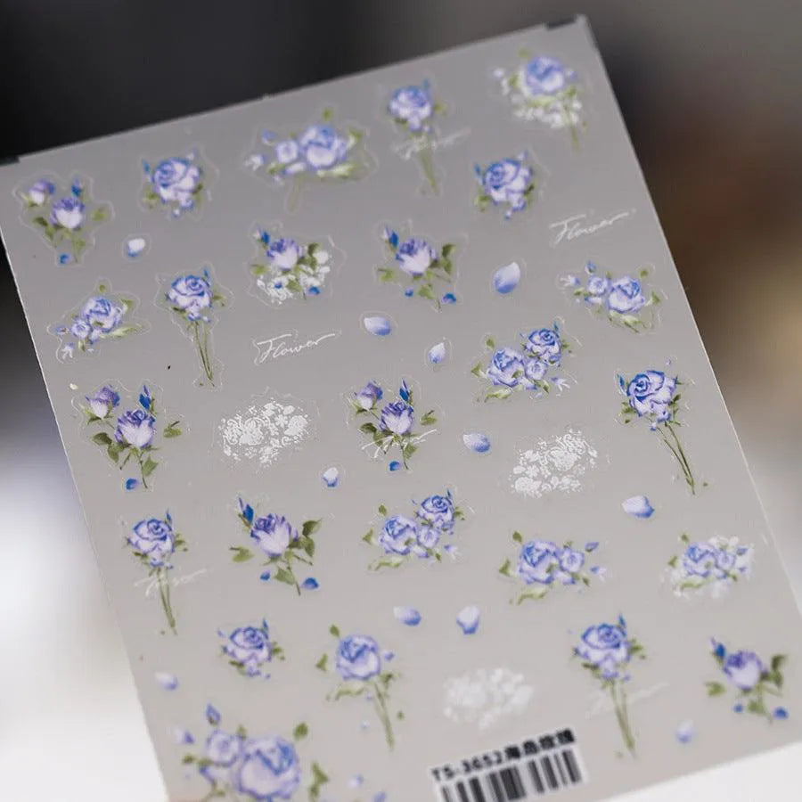Floral Nail Art Stickers Adhesive Slider Yellow Blue Rose Sticker Decals TS3652