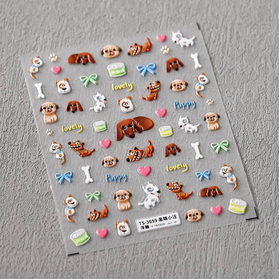 Cartoon Dog Nail Art Stickers Adhesive Embossed Puppy Dogs Sticker Decals TS3659 embossed