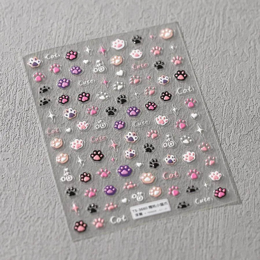 Cartoon Claw Nail Art Stickers Adhesive Embossed Cute Paw Sticker Decals TS3660 embossed