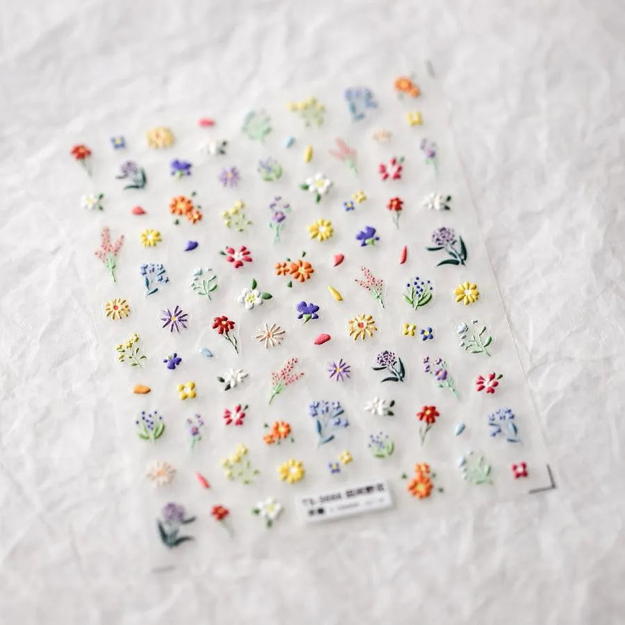Wild Flowers Nail Art Stickers Adhesive Embossed Mini Floral Spring Trend Sticker Decals TS3666 embossed