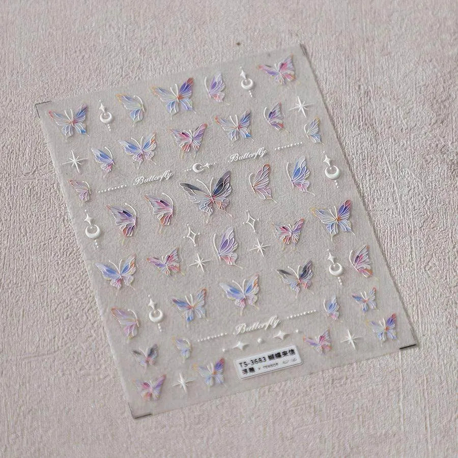 Gradient Butterfly Nail Art Stickers Adhesive Embossed Wings Sticker Decals TS3683 embossed