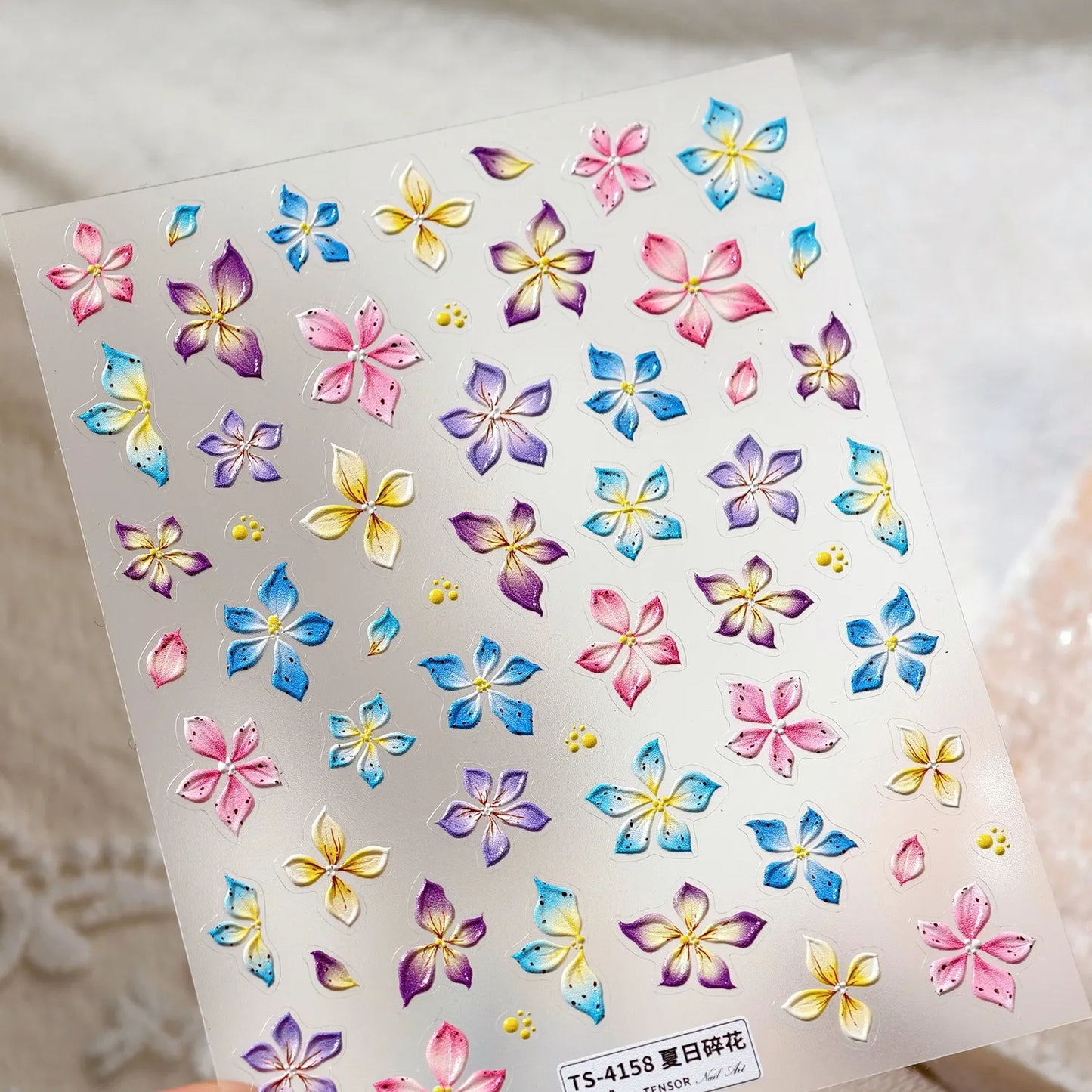 5D Watercolor Bloom Nail Stickers | Embossed Floral Decals for Summer Nails 4158