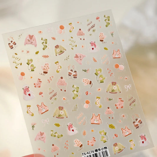 Cozy Winter Nail Stickers | Cute Sweater & Sock Decals for DIY TS4176