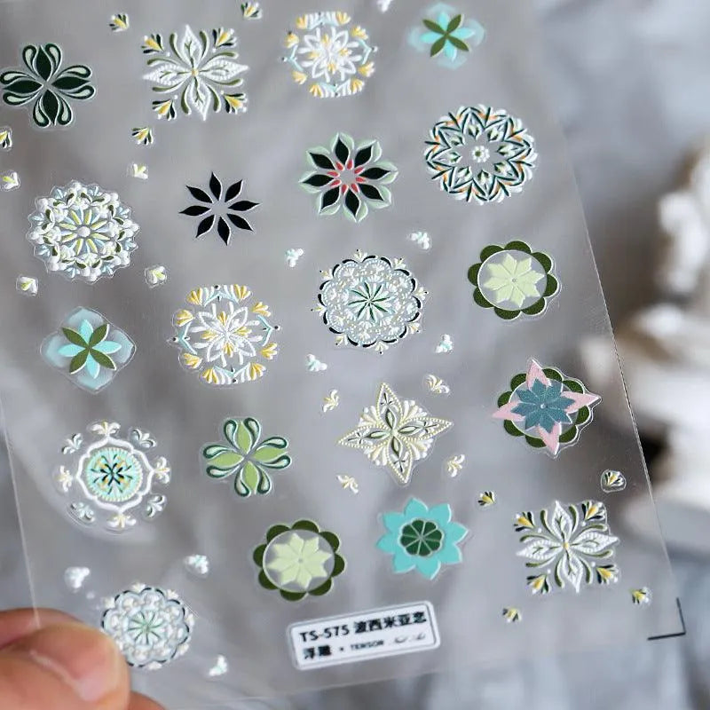 Bohemian Style Nail Art Stickers Adhesive Embossed Sticker Decals TS575 embossed