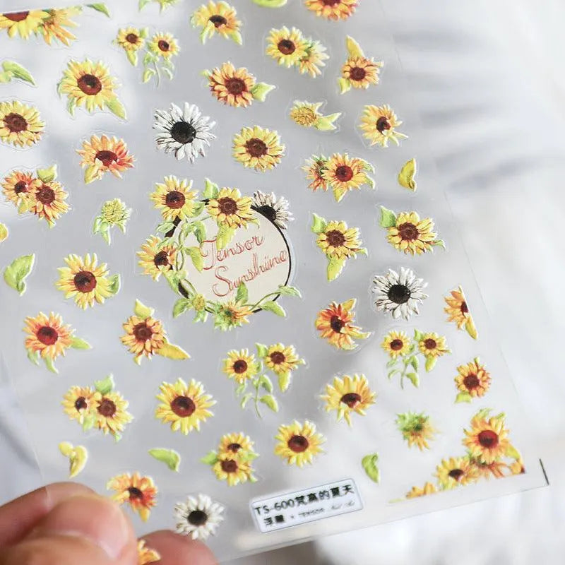 Retro Sunflower Nail Art Stickers Sunflowers Floral Adhesives Sticker Decals TS600 embossed
