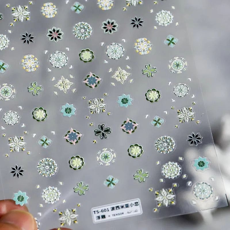 Colorful Nail Art Stickers Adhesive Slider Bohemian Embossed Sticker Decals TS601 embossed
