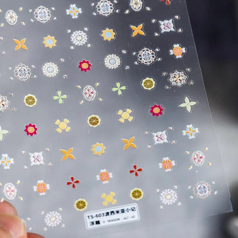 Colorful Nail Art Stickers Adhesive Slider Bohemian Embossed Sticker Decals TS603 embossed