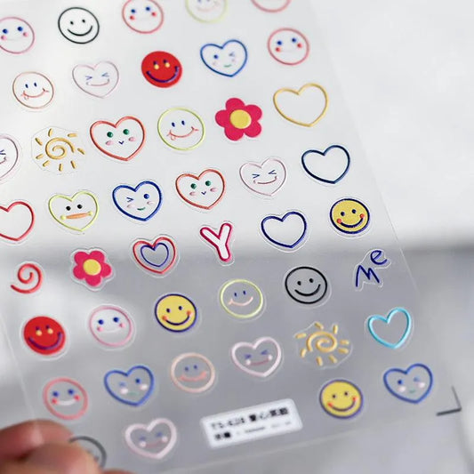 Flower Nail Art Stickers Adhesive Slider Heart Smile Face Sticker Decals TS628 embossed