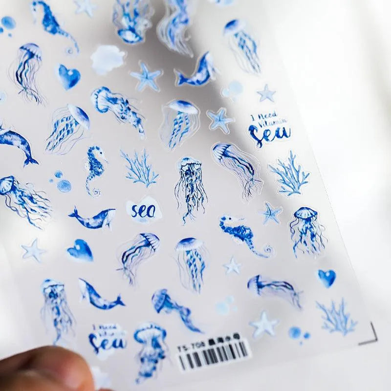 Sea Life Nail Art Stickers Jellyfish Starfish Coral Adhesives Sticker Decals TS708