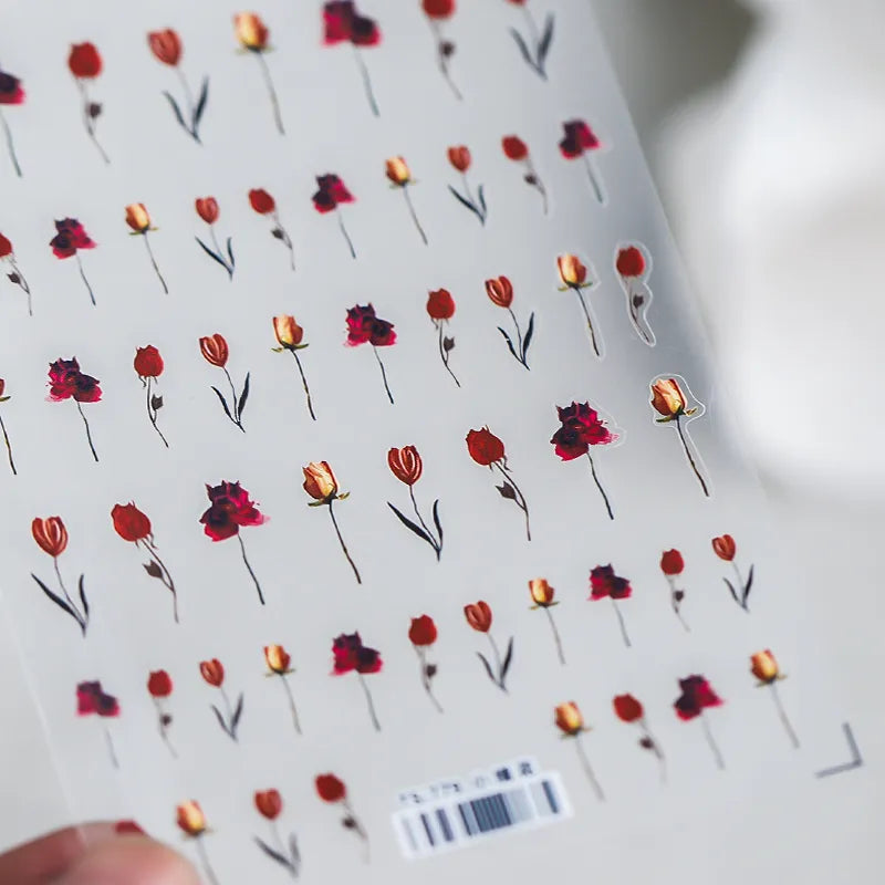 Red Flower Nail Art Stickers Fade Flower 3D Adhesive Sticker Decals TS779
