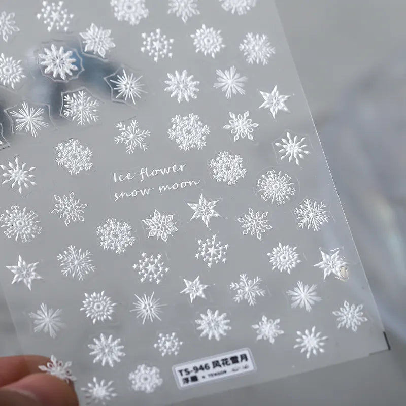 Winter Snow Nail Art Stickers Snowflake Adhesive Embossed Sticker Decals TS946 embossed