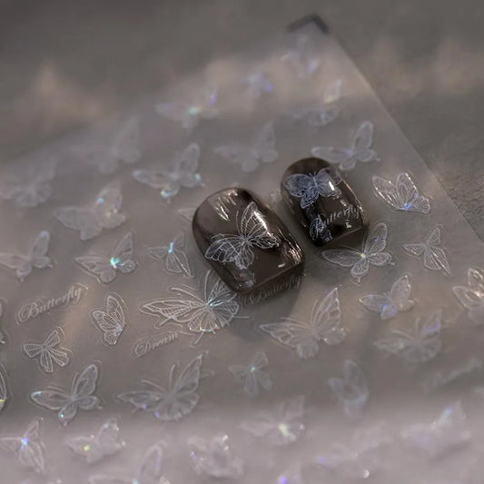 Translucent Butterfly Nail Art Stickers Black White Butterfly Adhesive Slider Sticker Decals TS3574