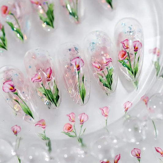Tulip Nail Art Stickers Adhesive Slider Calla Flower Sticker Decals TS3090