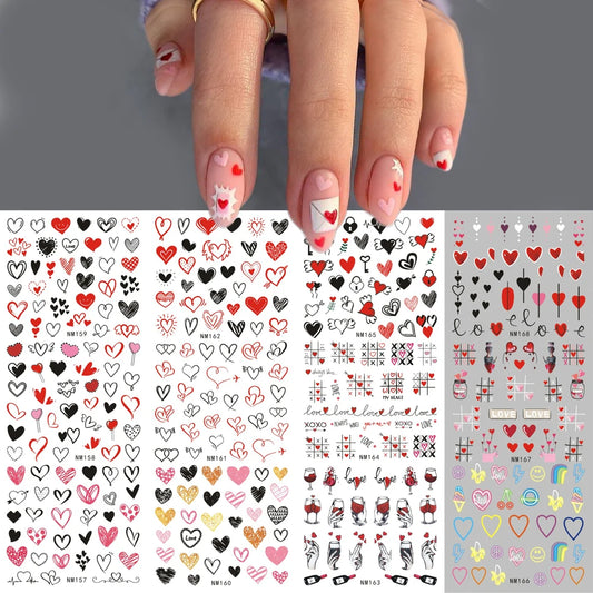 Valentine's Day Nail Water Decals | Cute Doodle Love Heart Slider Stickers