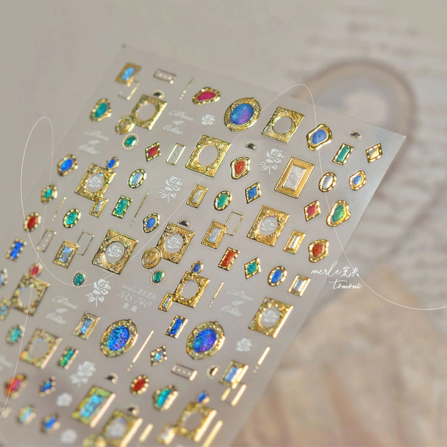 Vintage Gold Frame Gem Nail Art Stickers - Elegant 3D Luxury Decals MS740