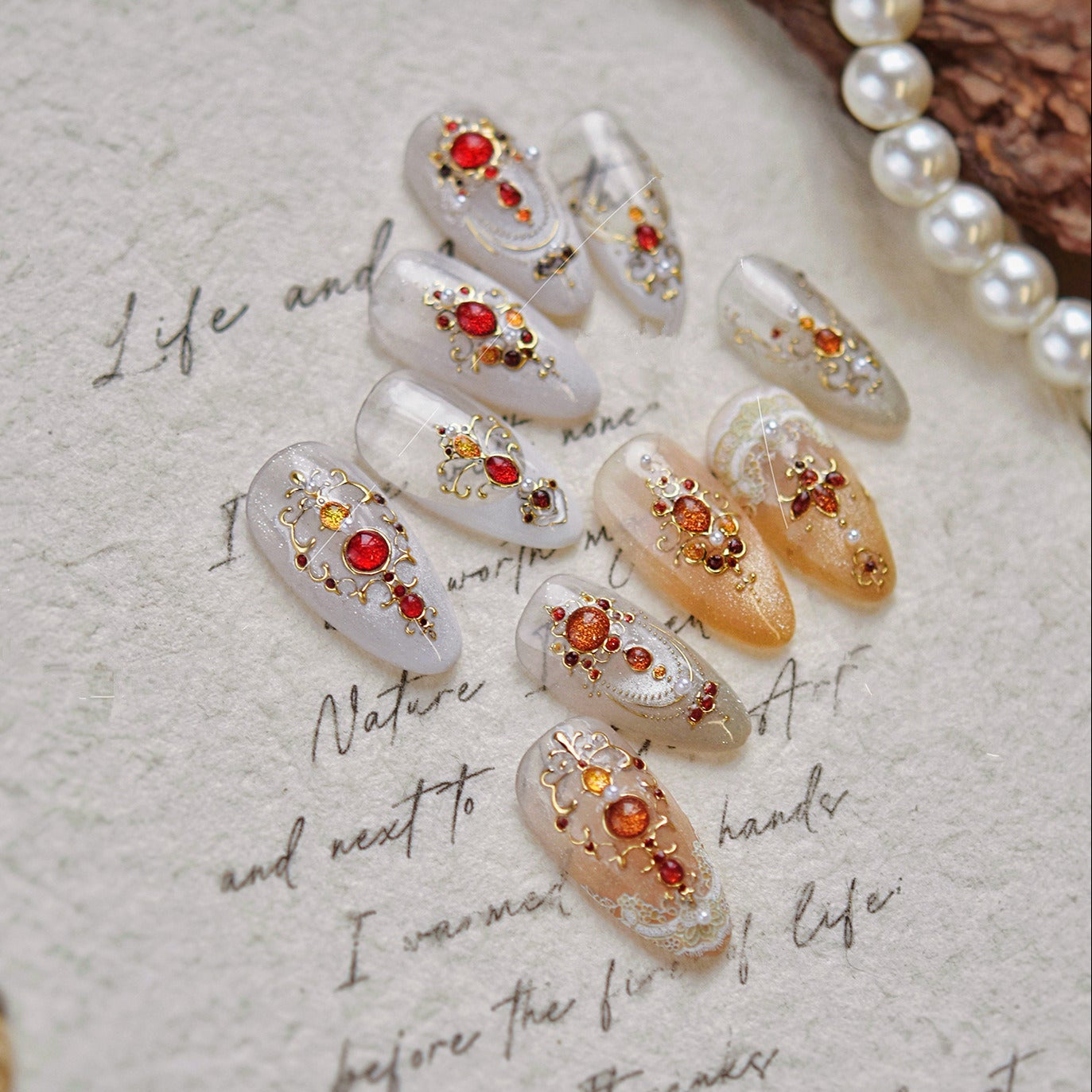 Vintage Gold Gemstone Nail Stickers for DIY Manicure MS898