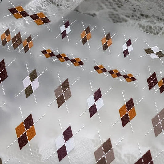 Vintage Grid Nail Art Sticker 5D Embossed Checked Print Sticker Decals TS3346