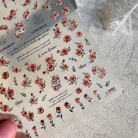 Vintage Rose Nail Art Stickers Adhesive Embossed Sticker Decals DIY Manicure Accessories to2583