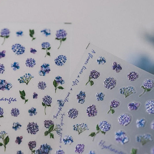 Violet Flower Nail Art Stickers Adhesive Slider Hydrangea Sticker Decals TS2751