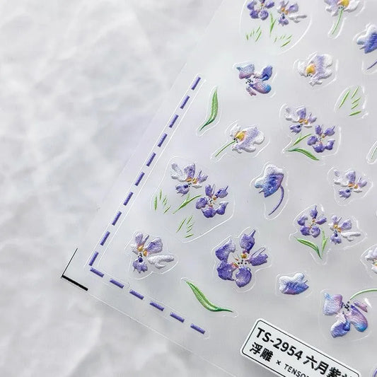 Violets Nail Art Stickers 3D Adhesive Sliders Gillyflower Sticker Decals TS2954